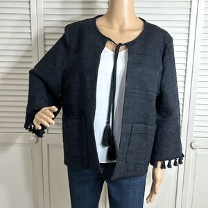 Kate Spade Embroidered Bohemian Jacket with Tassels Size 14